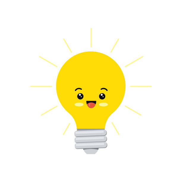 可爱的灯泡faq微笑和笑有趣的卡通矢量人物。图片下载