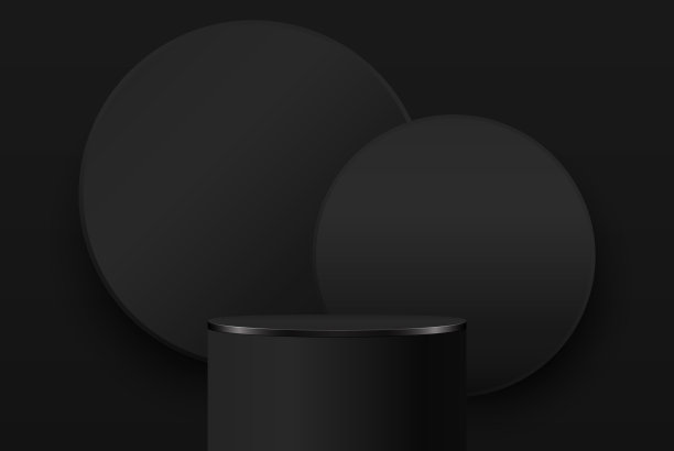 黑色底座与圆形背景。矢量抽象工作室3D平台。最小的场景美容产品。展示、广告显示。图片下载