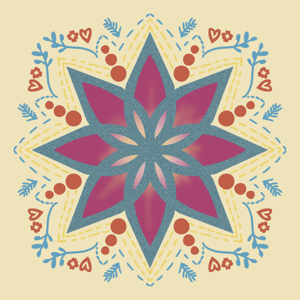 彩色手绘曼陀罗花，适用于彩色画册、壁纸、文身、陶瓷瓷砖等民族东方风格。图片下载