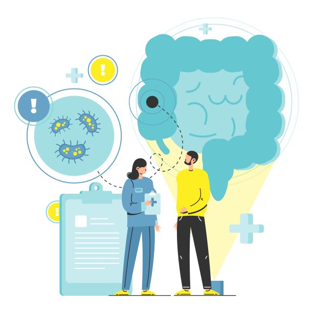 医生咨询病人的胃痛载体图片下载