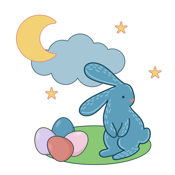 复活节快乐节日有趣的卡通兔子可爱的涂鸦印刷插图图片下载