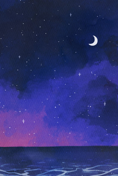 美丽的水彩夜空插图图片下载