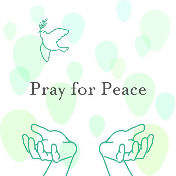 祈求和平的手和嘴里叼着橄榄枝的鸽子的插图图片下载