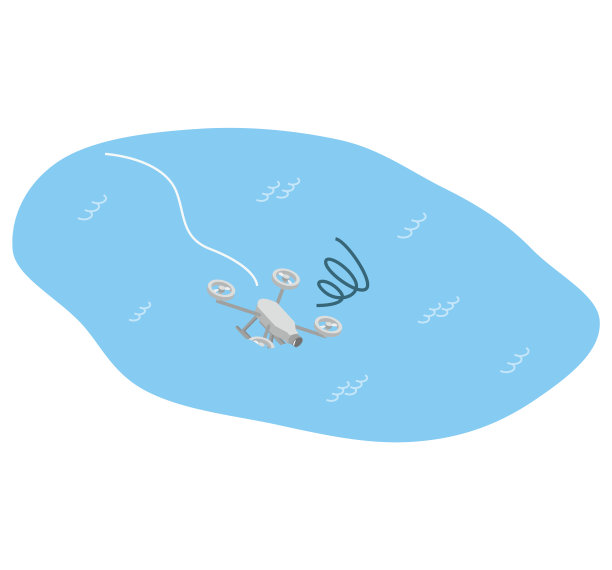 由于操作失误，一架无人机坠毁在水面上图片下载