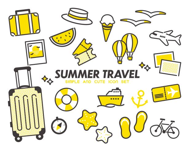 简单和可爱的夏季旅行图标矢量插图材料/假期/暑假图片下载