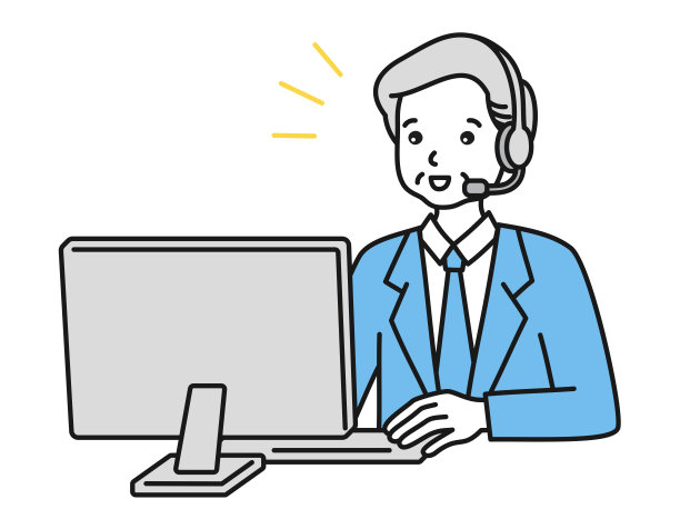 客户支持。一位老人戴着耳机坐在电脑前。呼叫中心的概念说明。图片下载