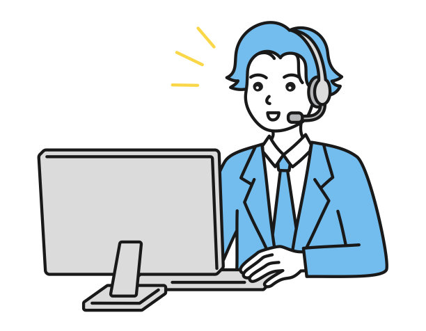 客户支持。一名男子戴着耳机坐在电脑前。呼叫中心的概念说明。图片下载