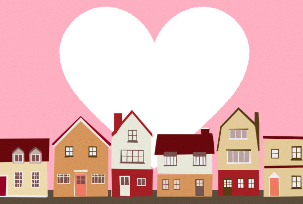 可爱和简单的情人节城市景观插图图片下载