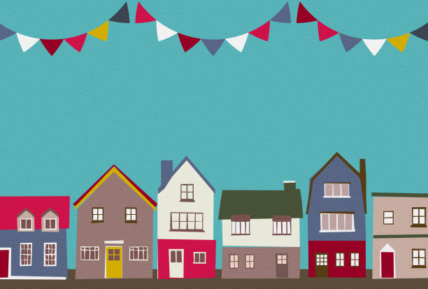 可爱和简单的欧洲风格的城市景观插图图片下载