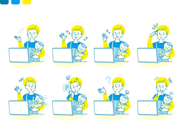 爸爸抱着孩子看电脑的表情图片下载