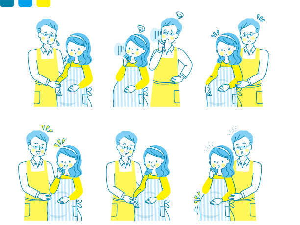 丈夫抱着忧心忡忡的孕妇的表情图片下载