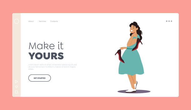 拿着高跟鞋的女孩着陆页模板：青少年或少女更换和试穿鞋子，选择服装图片下载