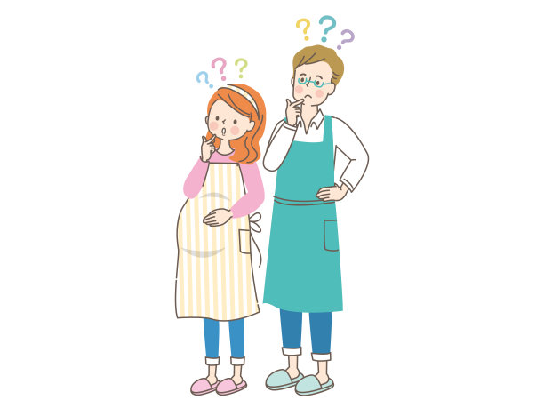 疑惑的年轻孕妇和穿着围裙的丈夫图片下载