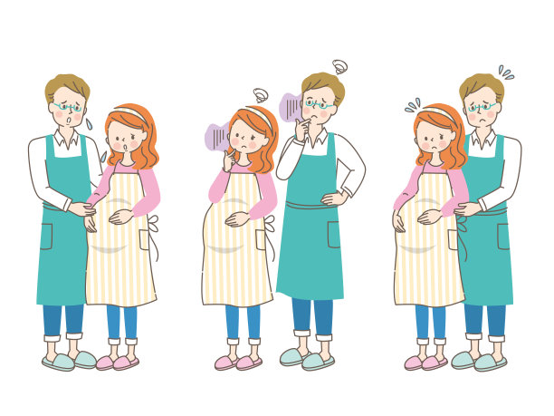 丈夫抱着忧心忡忡的孕妇的表情图片下载