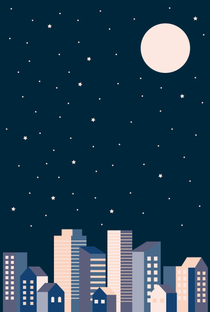 简单而时尚的建筑在晚上的插图图片下载