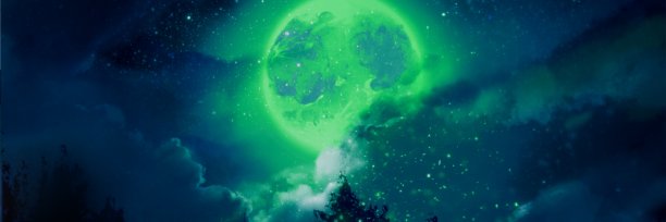 美丽的夜空景观插图和神秘的月亮超越剪影的森林图片下载