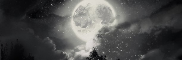 美丽的夜空景观插图和神秘的月亮超越剪影的森林图片下载