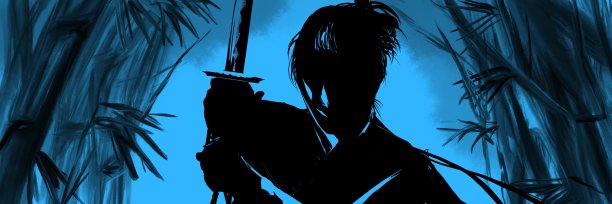 kirie风格的年轻武士与敌人战斗的手绘插图图片下载