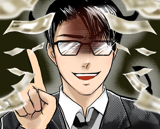 卡通风格的年轻人与魔鬼角插图，教如何骗子骗钱图片下载