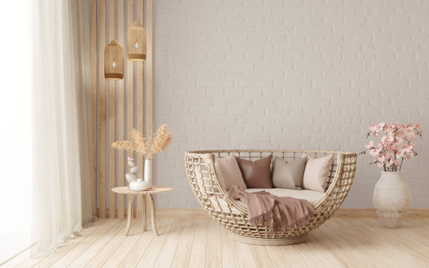 室内家居波西米亚风格，客厅白色调图片下载