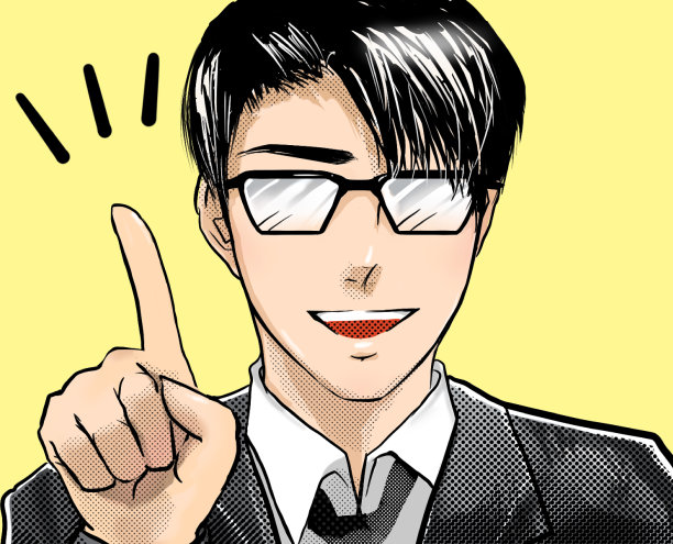 漫画风格的插图，一位英俊的眼镜经济学家给出如何赚钱的建议。图片下载