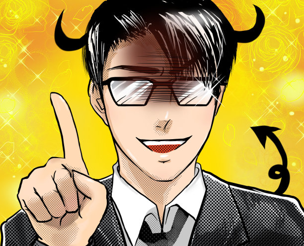 卡通风格的年轻人与魔鬼角插图，教如何骗子骗钱图片下载