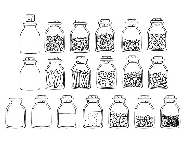 装瓶(瓶)的手写插图。画线。图片下载