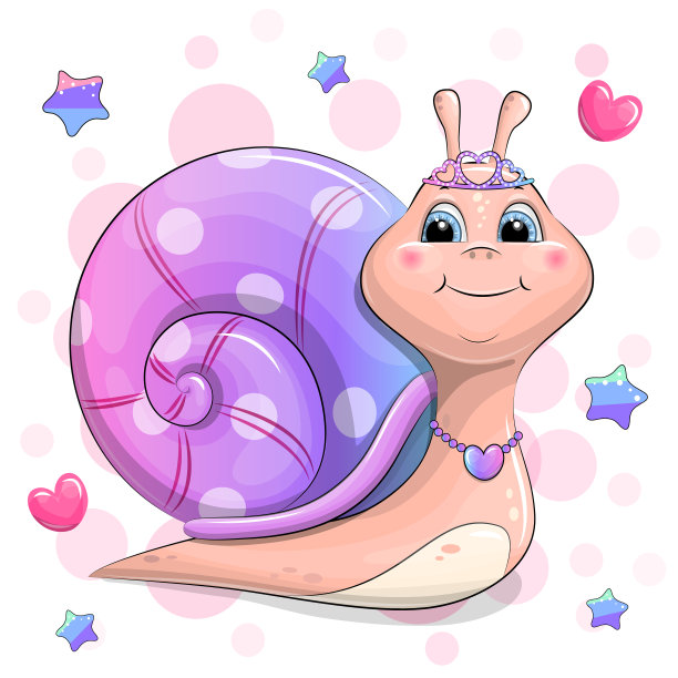 带着彩虹壳的可爱卡通蜗牛。图片下载