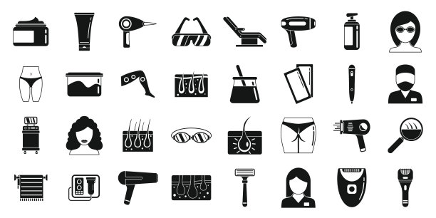 美容激光脱毛图标集，简单的风格图片下载