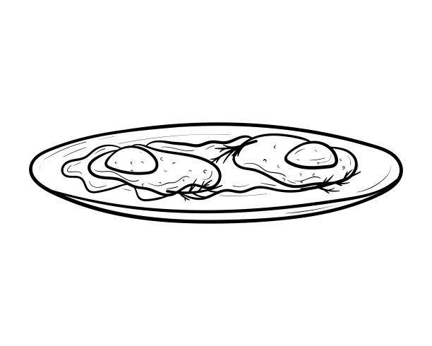 矢量涂鸦插图炒鸡蛋在盘子上与酱孤立在白色。图片下载