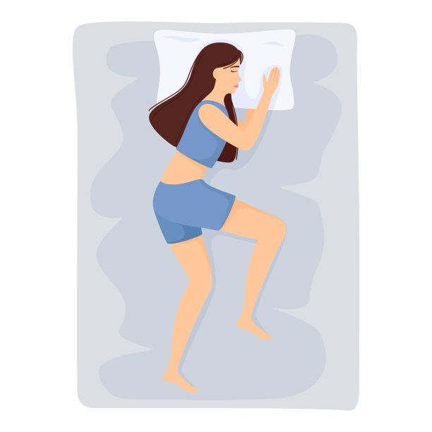 女人侧身睡觉。女孩穿着睡衣睡在床上。矢量图图片下载