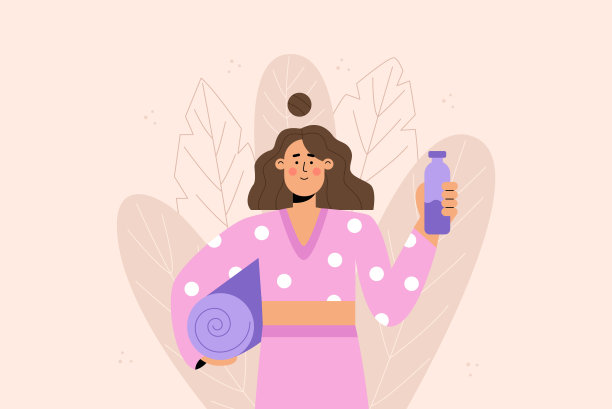 身着运动服，面带微笑的女士拿着瑜伽垫图片下载