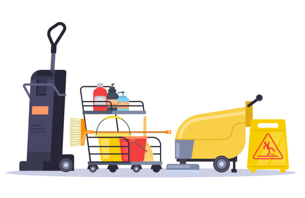 清洁工具机床设计元素矢量平面插图图片下载