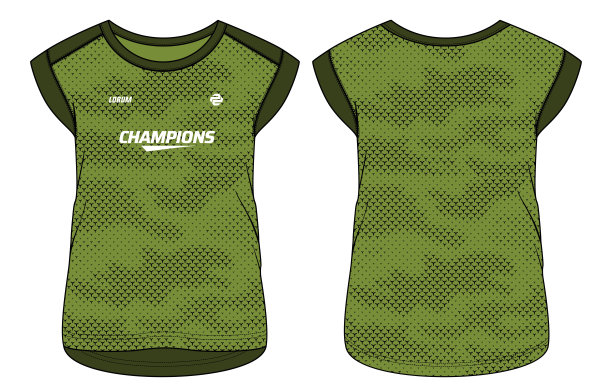 女装帽袖t恤设计时尚插画，迷彩图案t恤平写生女童和女排运动衫，足球，羽毛球，足球和无挡板球，运动服套装图片下载