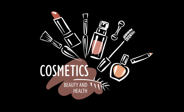 矢量标志由化妆品绘制在黑色背景上图片下载