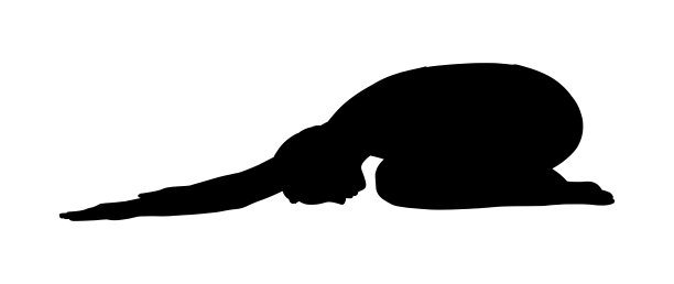 放松的瑜伽姿势。女人的轮廓在balasana或伸展的孩子的姿势。矢量图图片下载