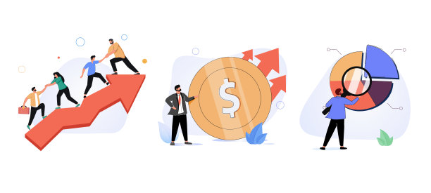 金融增长插图集。人物分析投资，庆祝财务成功和金钱增长。钱图片下载