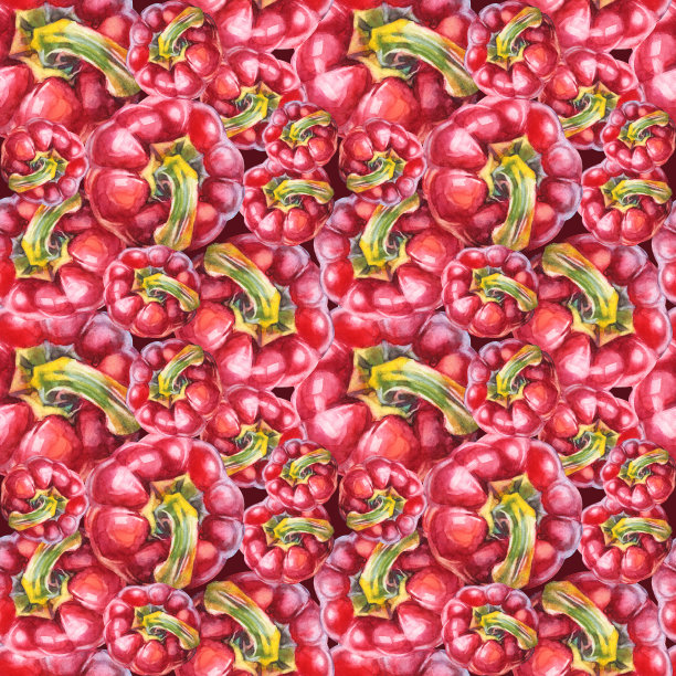 无缝图案背景与水彩红灯笼椒。手绘的甜食蔬菜烹饪书菜单。艺术创意辣椒粉咖啡馆厨房。墙纸包装速写本卡片图片下载