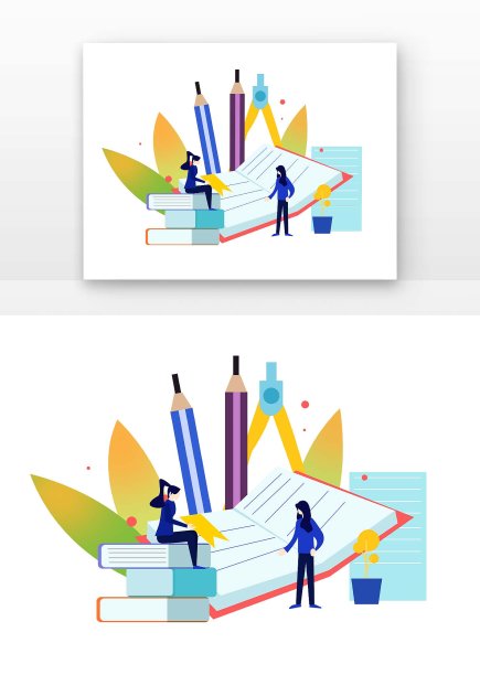 扁平矢量教育学习的学生和书本图片下载