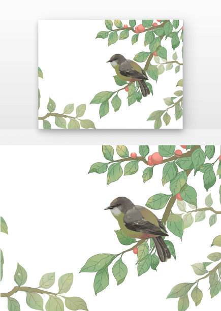 国画小鸟红果图片下载