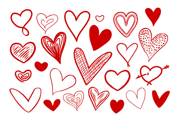 一套装饰性的红心饰品图片下载