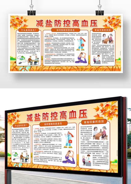 卡通风减盐防控高血压宣传展板图片下载