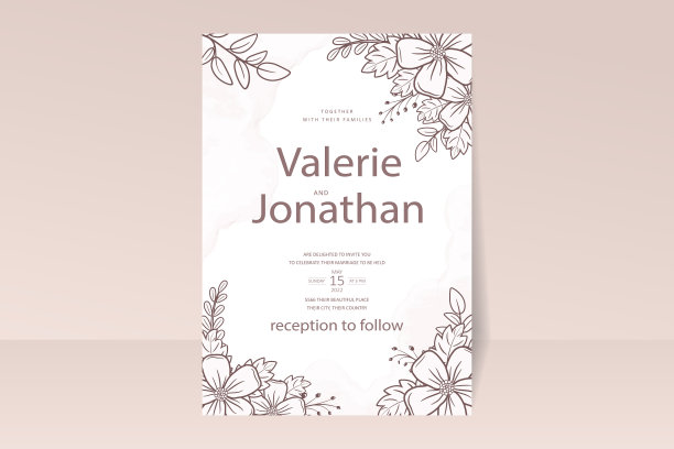婚礼邀请模板与花的轮廓图片下载