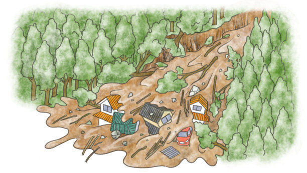 山脚下的房子陷入了山崩图片下载