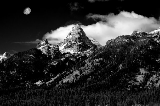 月出在美国怀俄明州大提顿国家公园的提顿山脉上图片下载