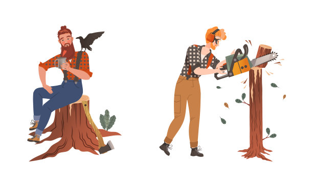 伐木工人用电锯锯树图片下载