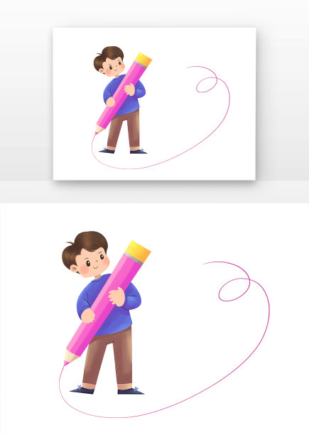 可爱男生手抱铅笔画线条图图片下载