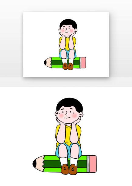 培训班儿童和笔男孩坐在铅笔上图片下载