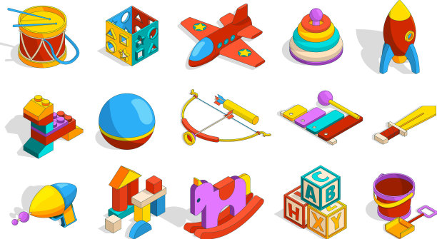 玩具等距彩色幼儿园对象图片下载