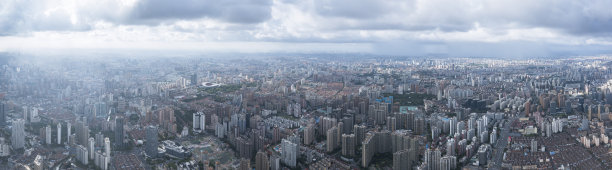 中国上海全景天际线航拍照片图片下载